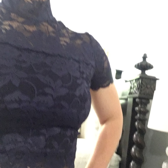 Navy Lace mock neck cropped top. - Picture 1 of 5